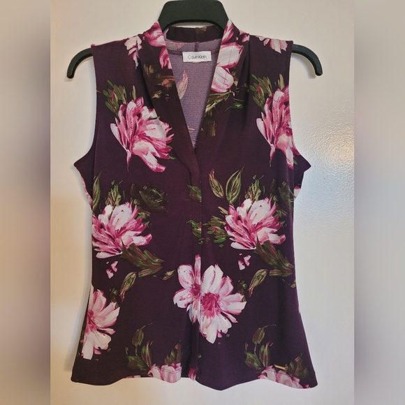 Calvin Klein Women's Floral Sleeveless Blouse - Purple and Pink - Picture 1 of 3